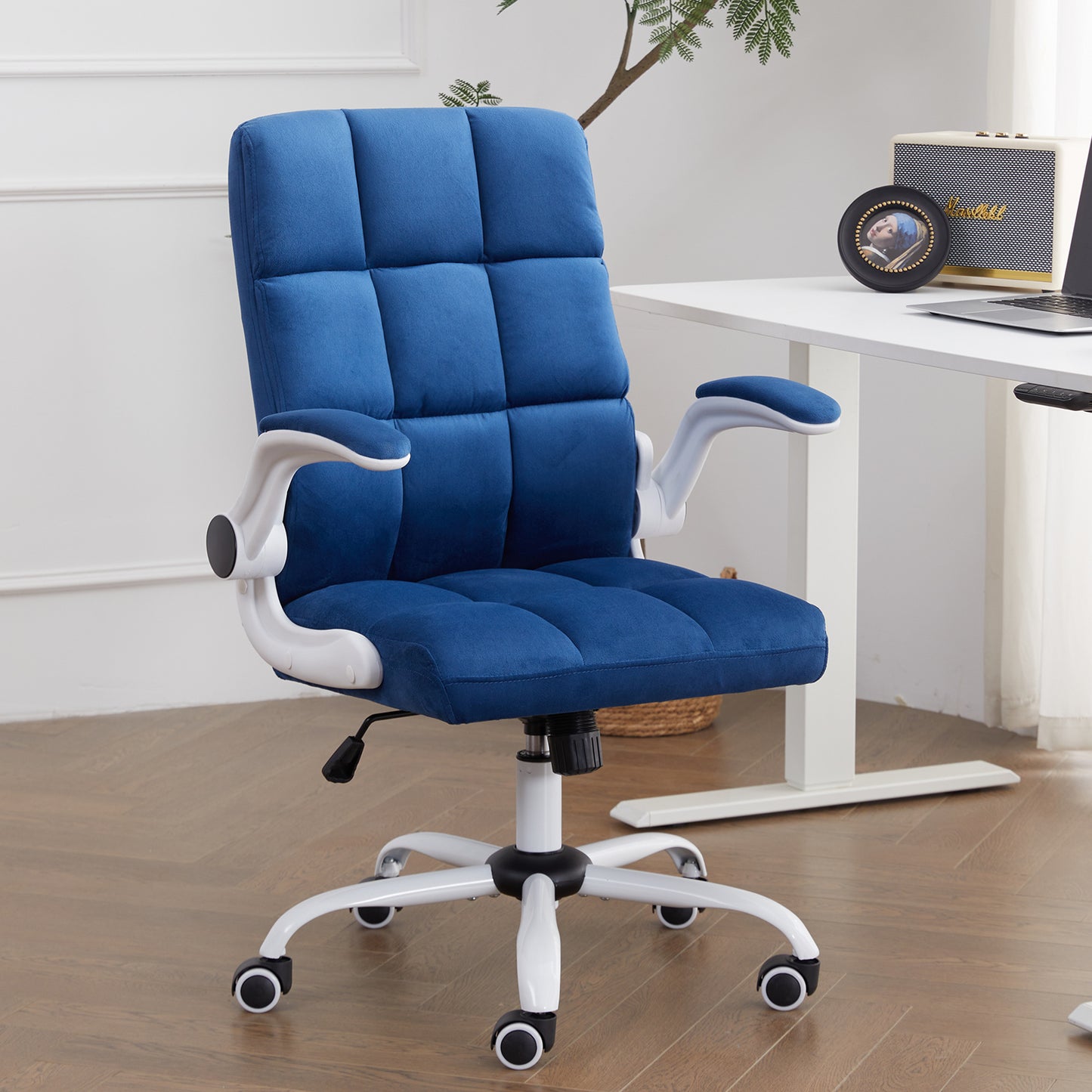 Cute Modern Velvet Fabric Comfy Home Desk Chair | BLUE | SMALL