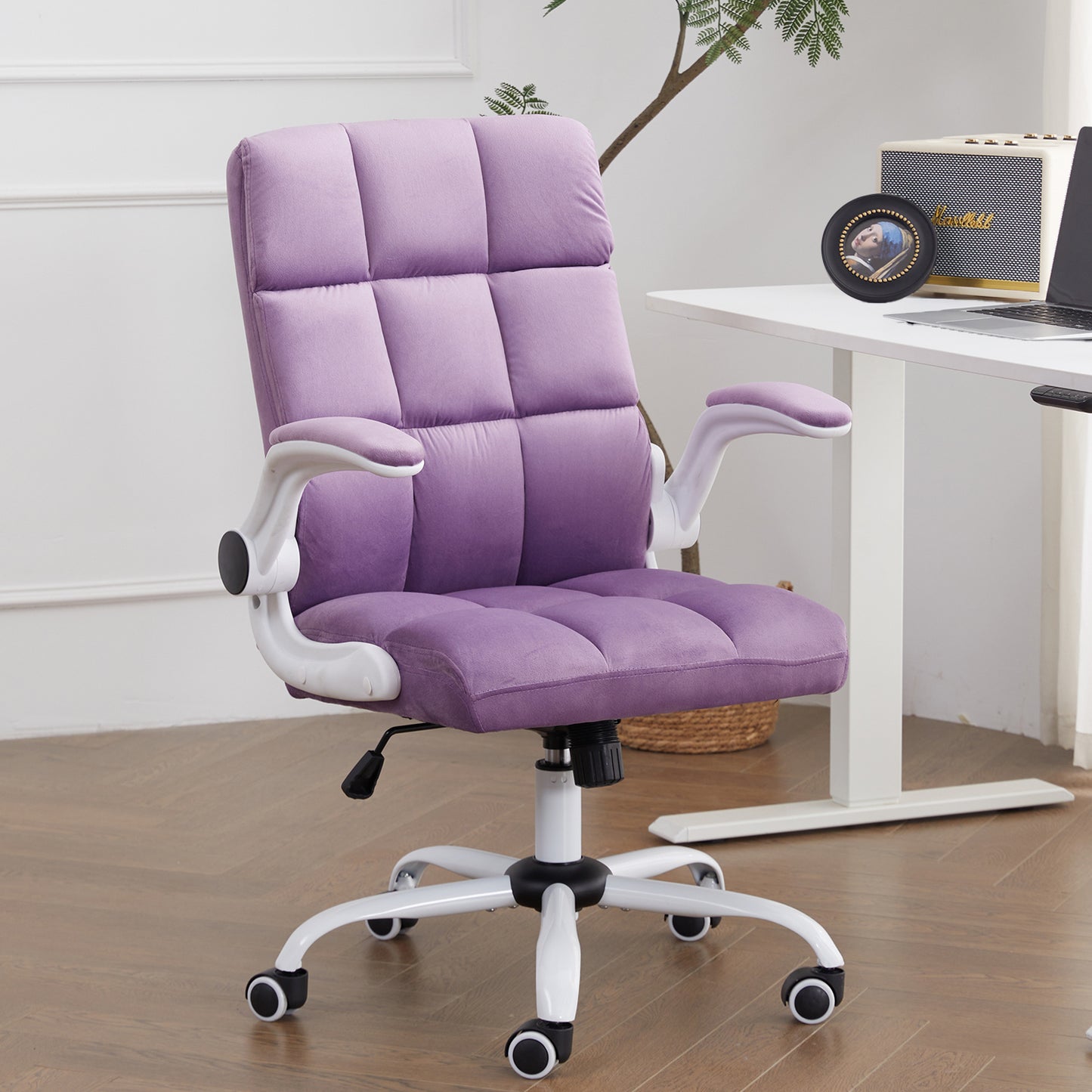 Cute Velvet Home Office Chair Comfy Desk Chair | PURPLE
