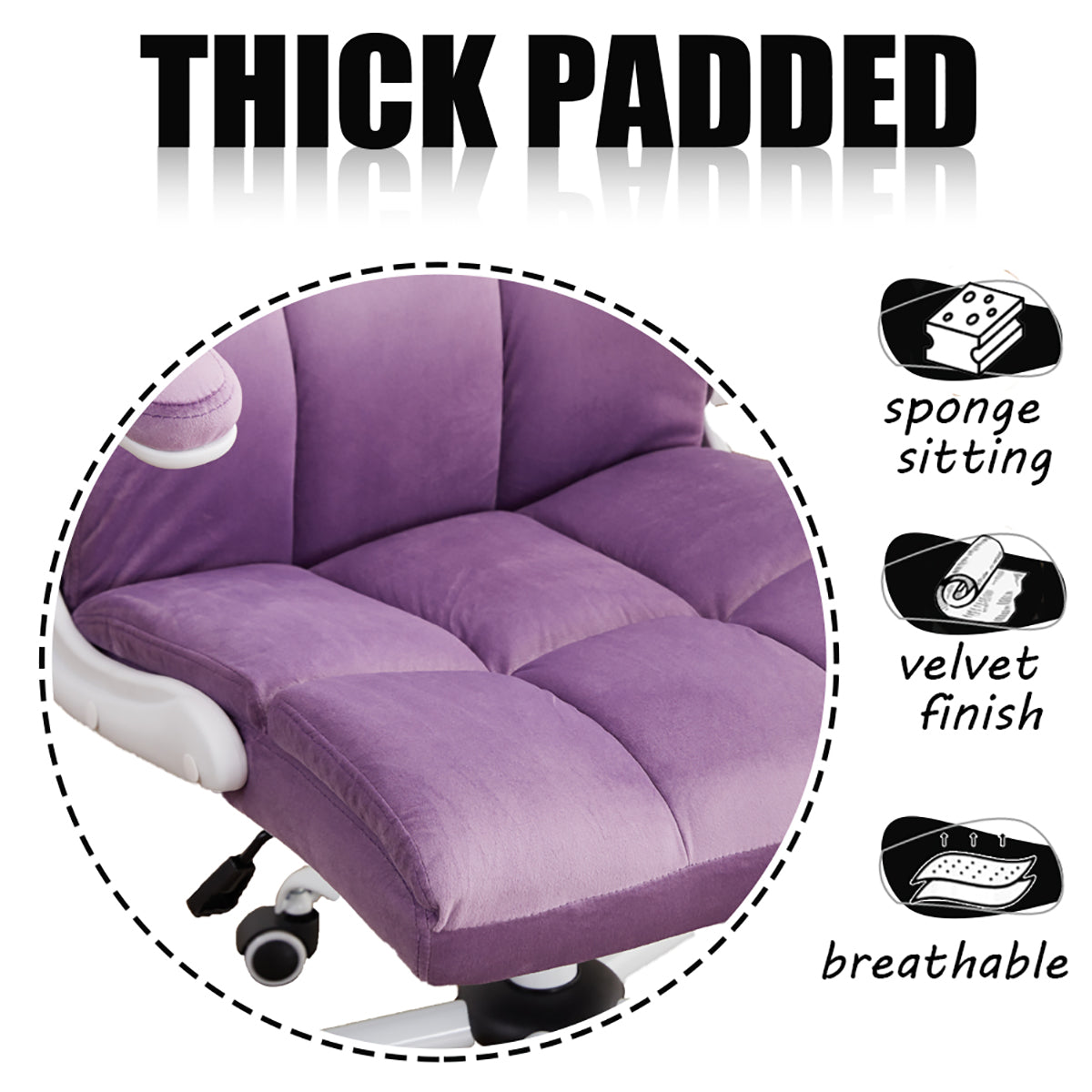 Cute Velvet Home Office Chair Comfy Desk Chair | PURPLE
