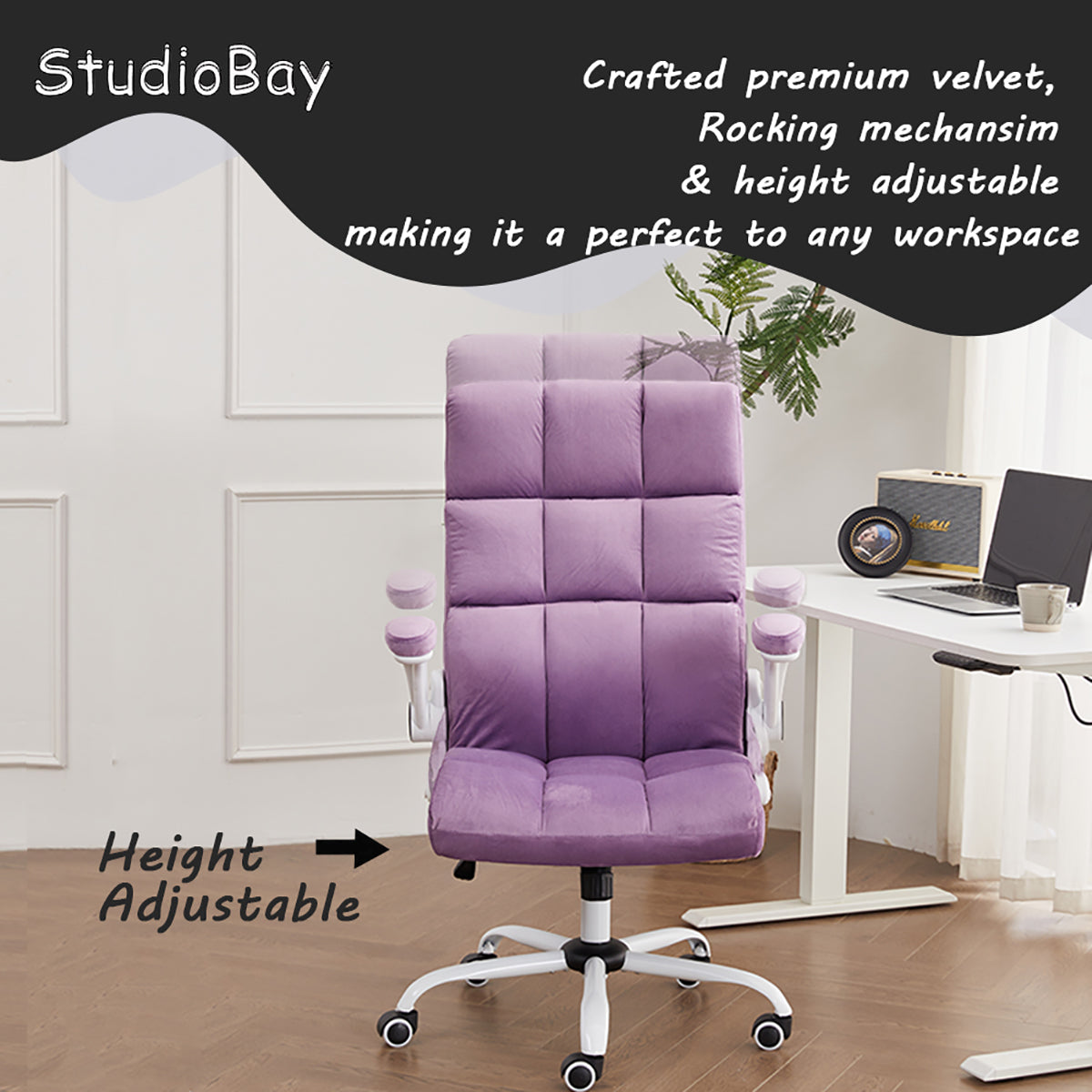 Cute Velvet Home Office Chair Comfy Desk Chair | PURPLE