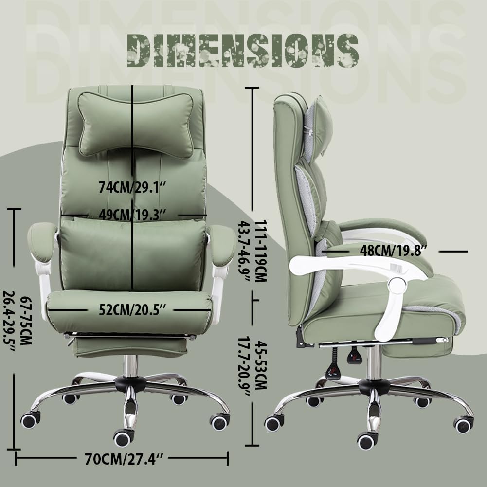 Comfort Reclining Leather Office Chair with Foot Rest | GREEN