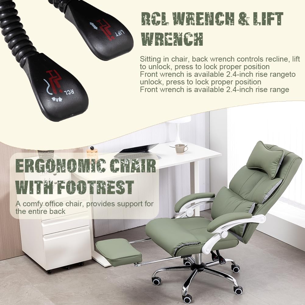 Comfort Reclining Leather Office Chair with Foot Rest | GREEN