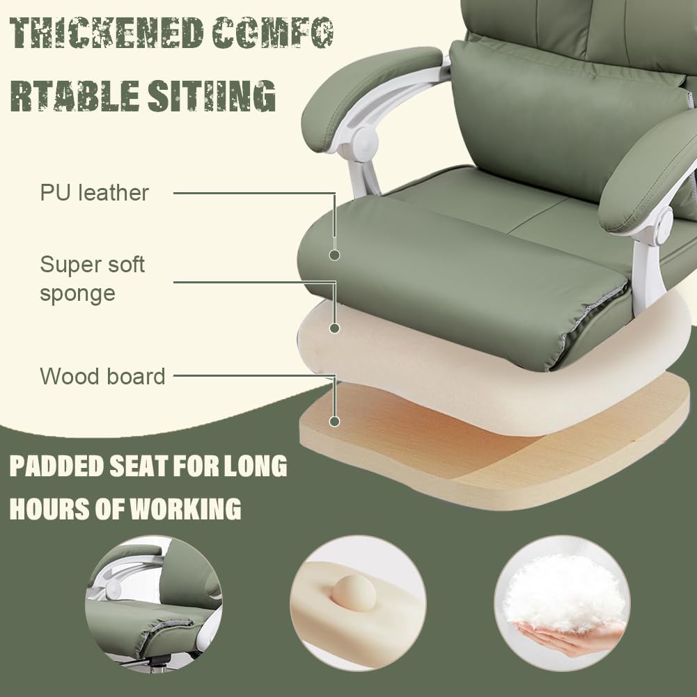 Comfort Reclining Leather Office Chair with Foot Rest | GREEN