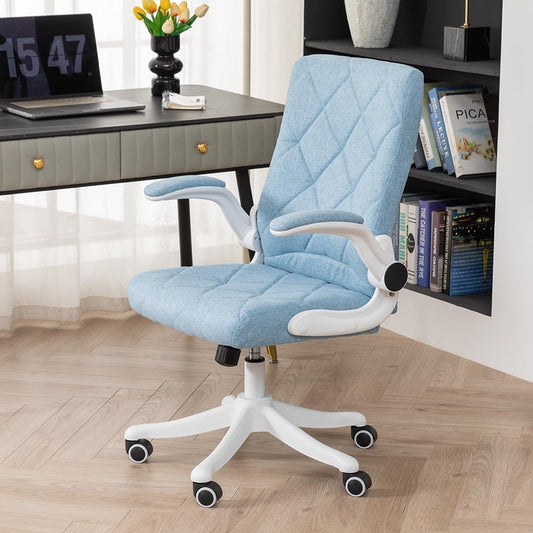 Colorful Cloth Comfy Home Office Chair with Flip-up Armrests | BLUE