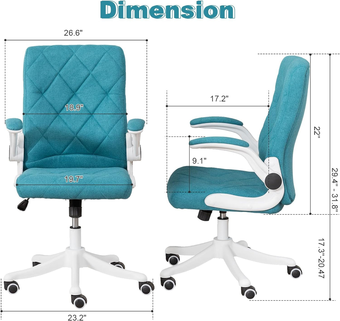 HousePrint Chaise de bureau à domicile, chaise de bureau confortable en tissu avec roulettes, chaise de bureau de direction, chaise d'ordinateur ergonomique pivotante avec support lombaire et accoudoirs rabattables | Vert