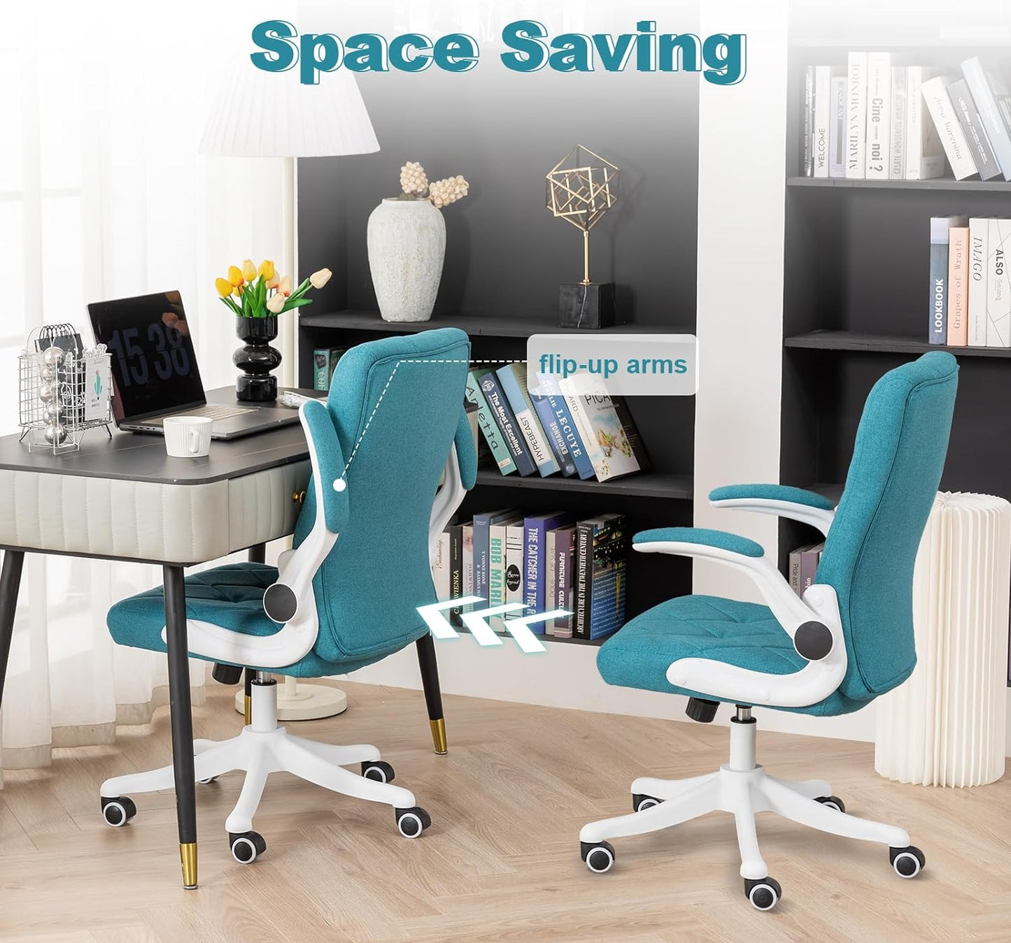 HousePrint Silla de oficina en casa, cómoda silla de escritorio con ruedas, silla de oficina ejecutiva, silla ergonómica giratoria para computadora con soporte lumbar y reposabrazos abatibles |Verde