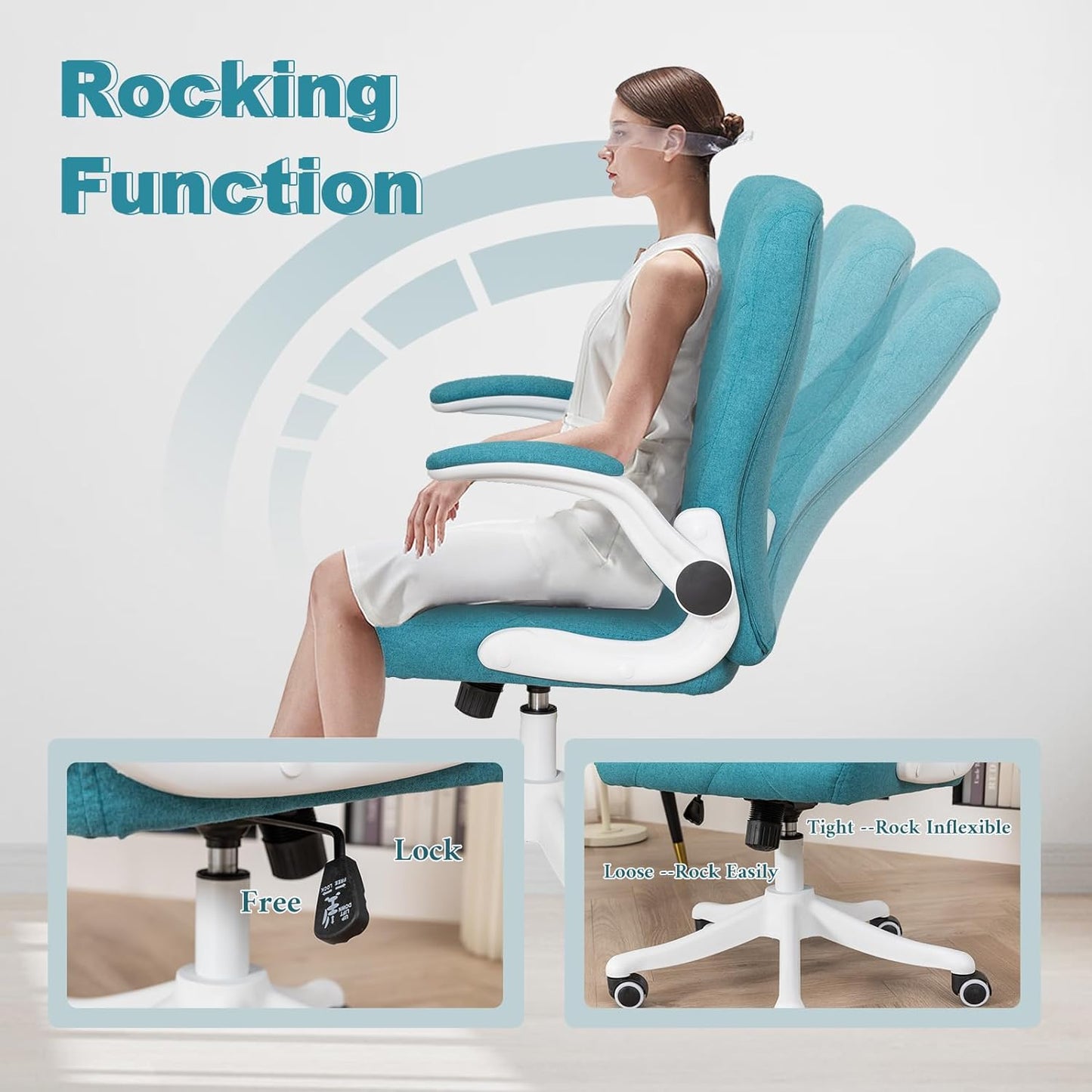 HousePrint Silla de oficina en casa, cómoda silla de escritorio con ruedas, silla de oficina ejecutiva, silla ergonómica giratoria para computadora con soporte lumbar y reposabrazos abatibles |Verde