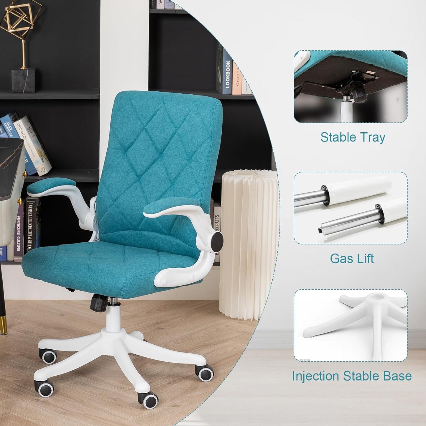 Colorful Cloth Comfy Home Office Chair with Flip-up Armrests | GREEN