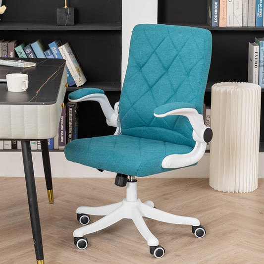 HousePrint Chaise de bureau à domicile, chaise de bureau confortable en tissu avec roulettes, chaise de bureau de direction, chaise d'ordinateur ergonomique pivotante avec support lombaire et accoudoirs rabattables | Vert