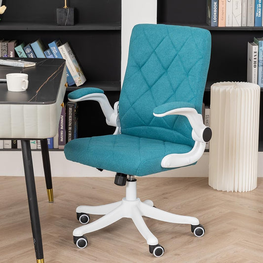 Colorful Cloth Comfy Home Office Chair with Flip-up Armrests | GREEN