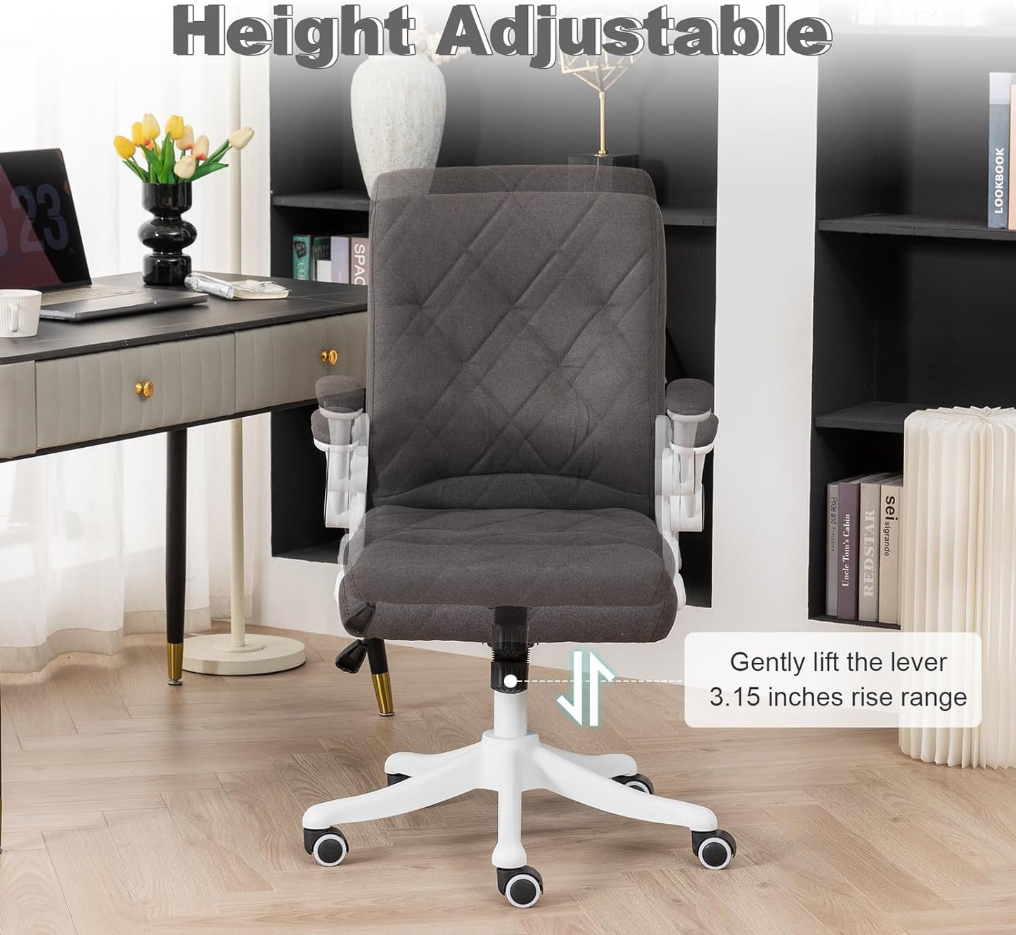 Colorful Cloth Comfy Home Office Chair with Flip-up Armrests | GREY