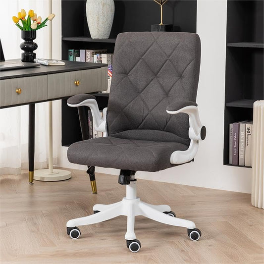 Colorful Cloth Comfy Home Office Chair with Flip-up Armrests | GREY