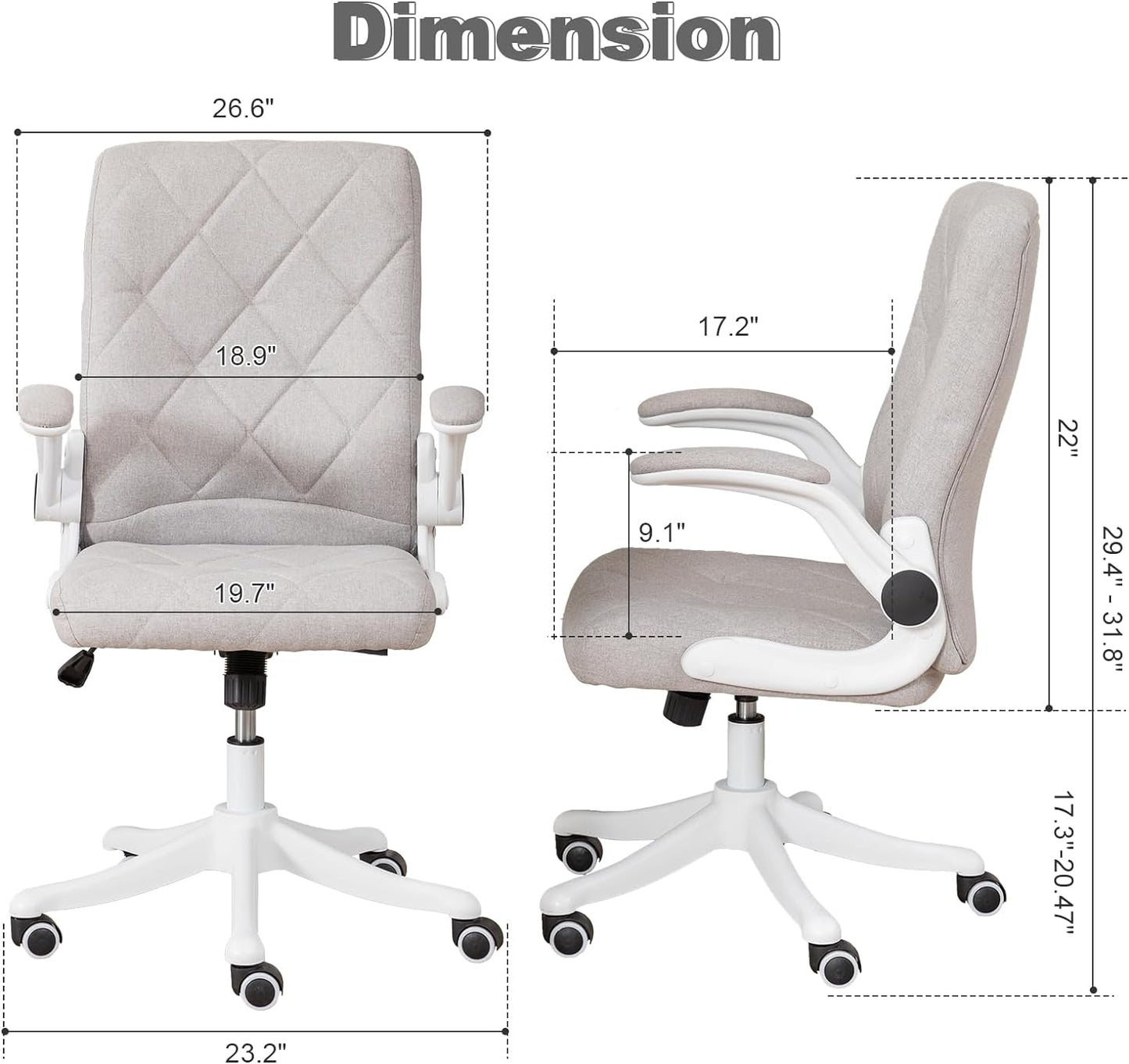 Colorful Cloth Comfy Home Office Chair with Flip-up Armrests | WHITE