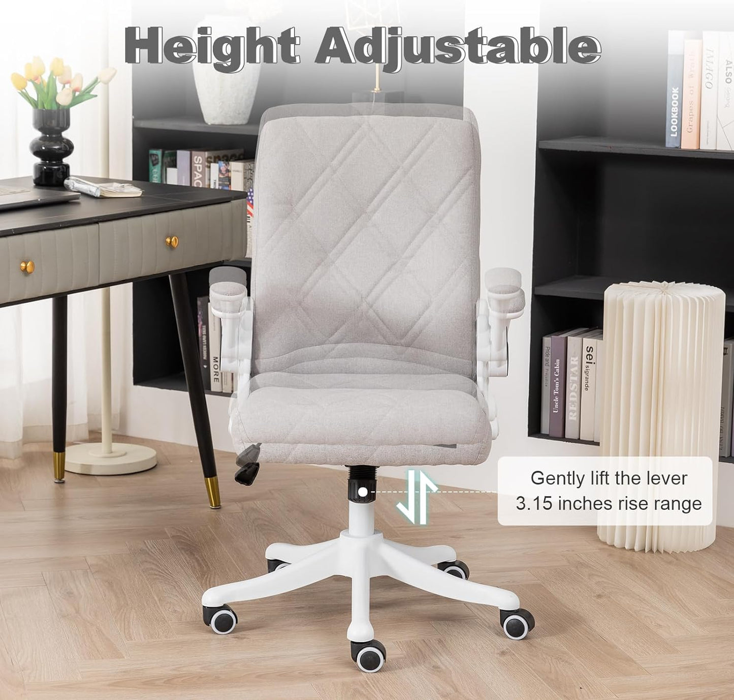 Colorful Cloth Comfy Home Office Chair with Flip-up Armrests | WHITE