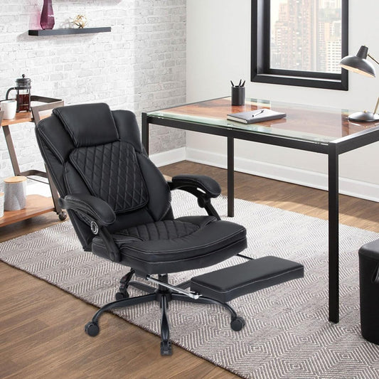 Boss Ergonomic PU Leather Office Chair with Footrest | BLACK