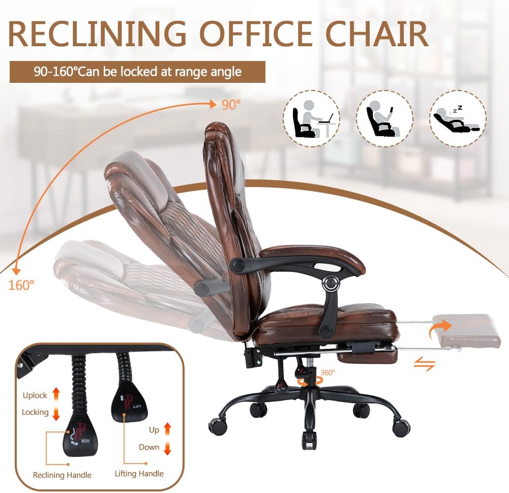Boss Ergonomic PU Leather Office Chair with Footrest | BROWN