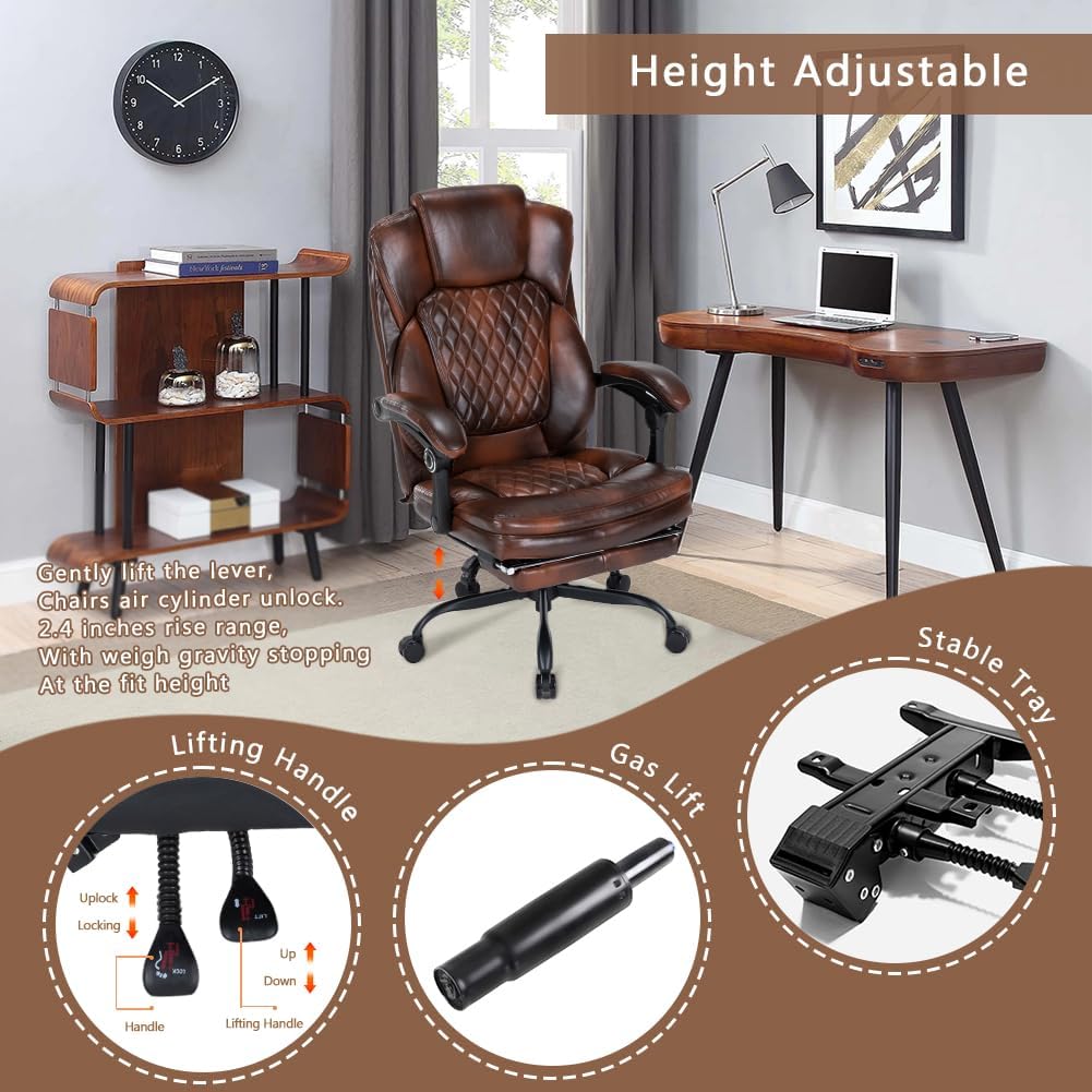 Boss Ergonomic PU Leather Office Chair with Footrest | BROWN