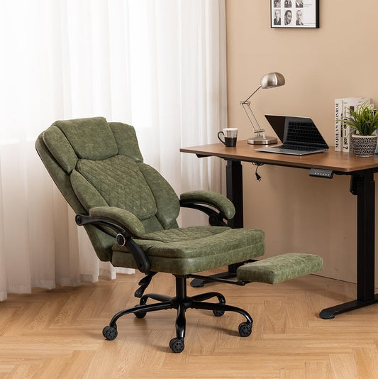 Boss Ergonomic PU Leather Office Chair with Footrest | SNAKE GREEN