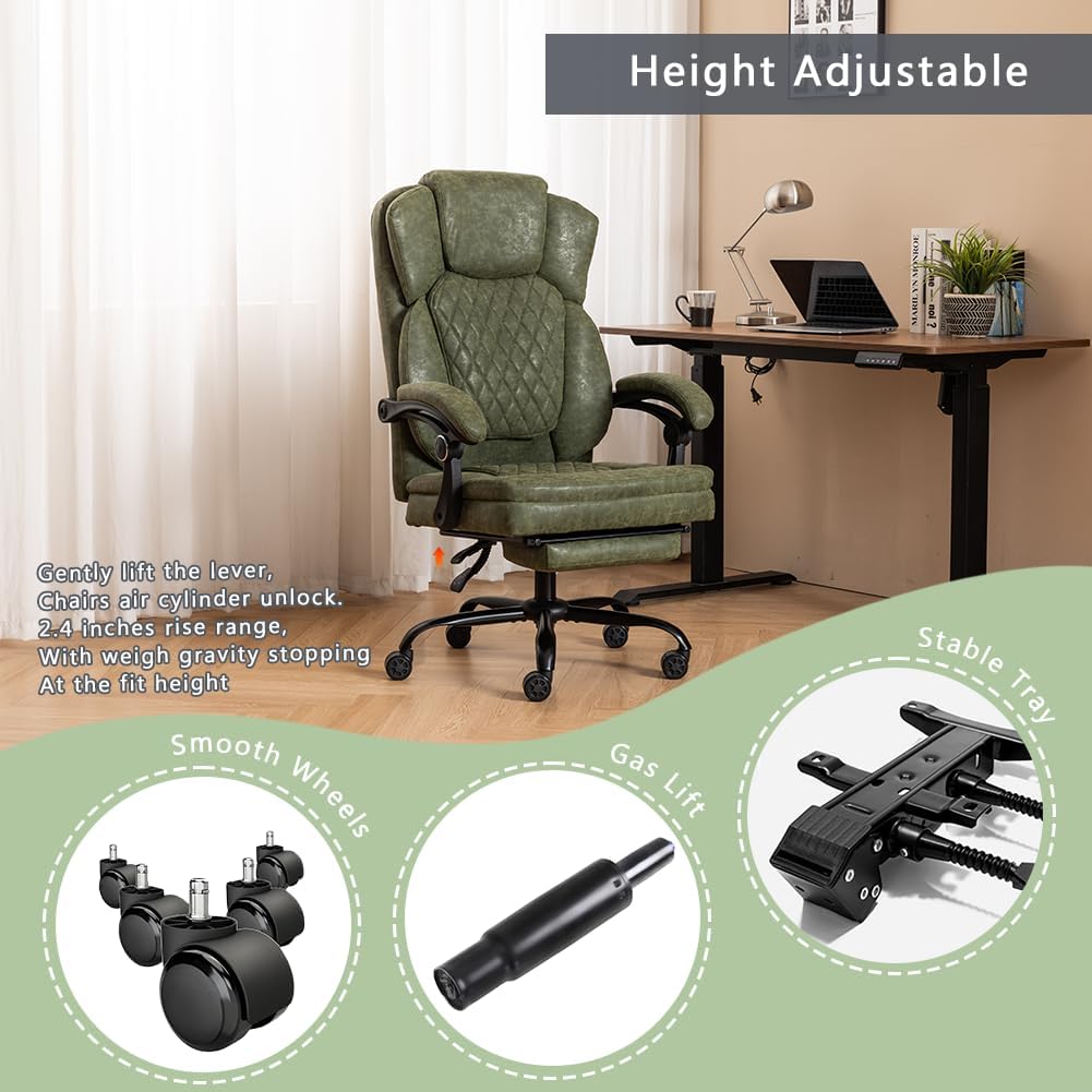 Boss Ergonomic PU Leather Office Chair with Footrest | SNAKE GREEN