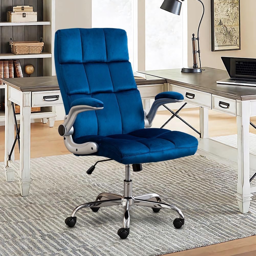 Cute Modern Velvet Fabric Comfy Home Desk Chair | BLUE