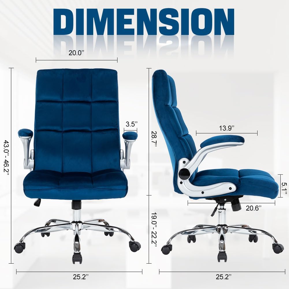 Cute Modern Velvet Fabric Comfy Home Desk Chair | BLUE