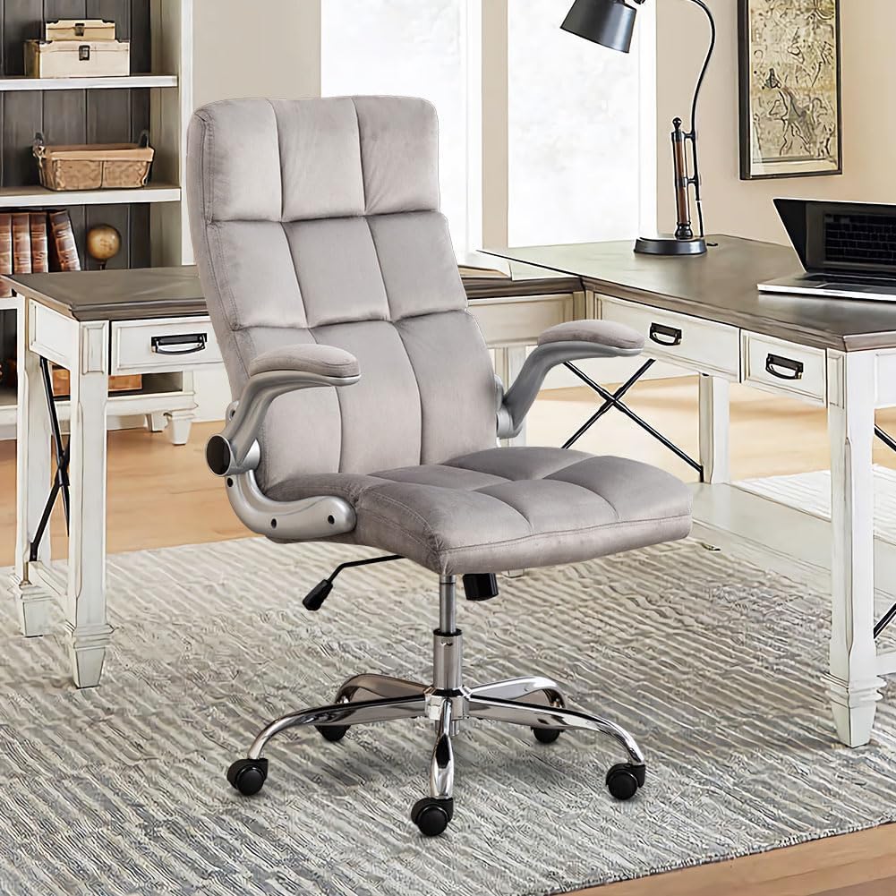 Cute Women Velvet Fabric Comfy Home Desk Chair | GREY