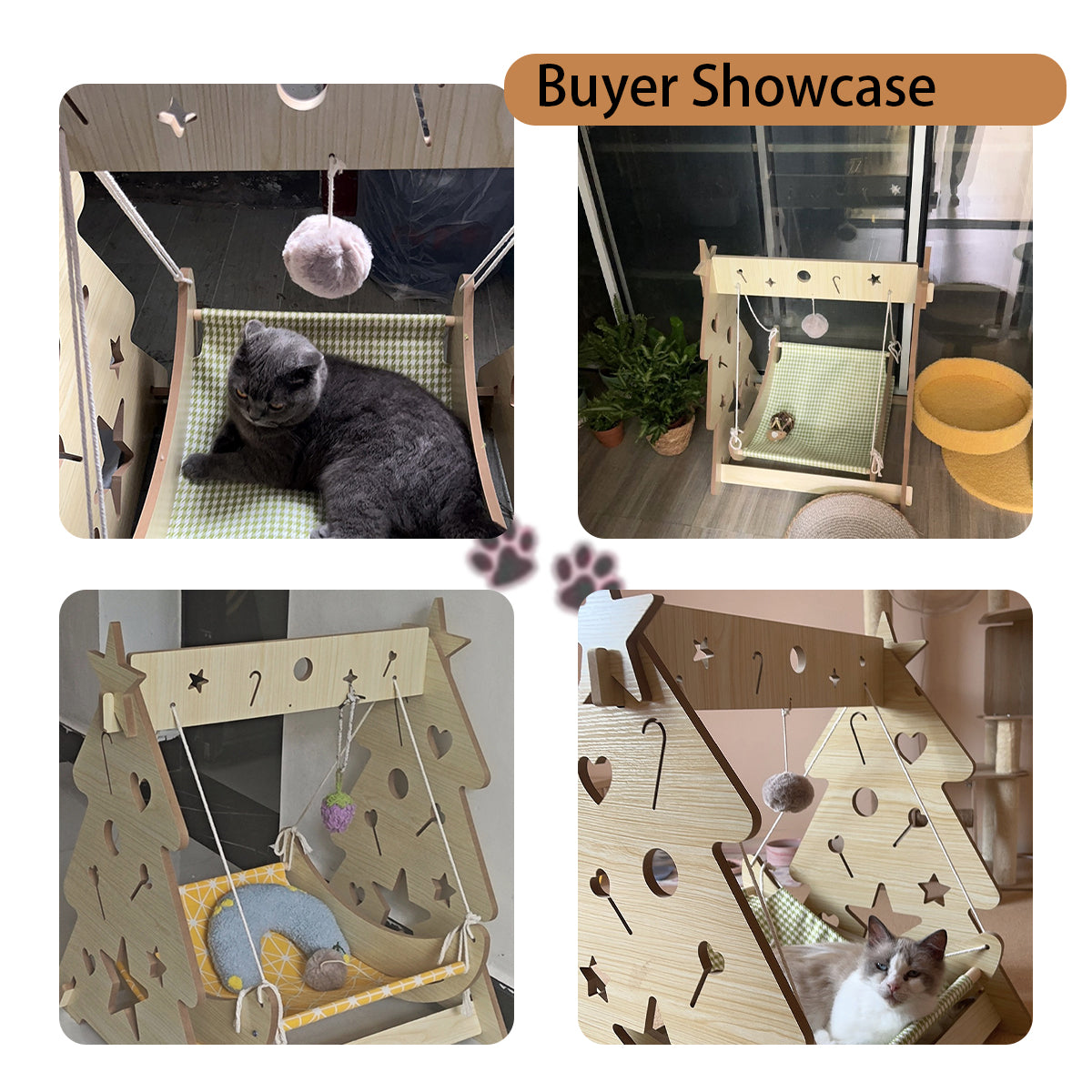 Wooden Cat Hammock, Hanging Cat Bed with Soft Mattress | Ship Global
