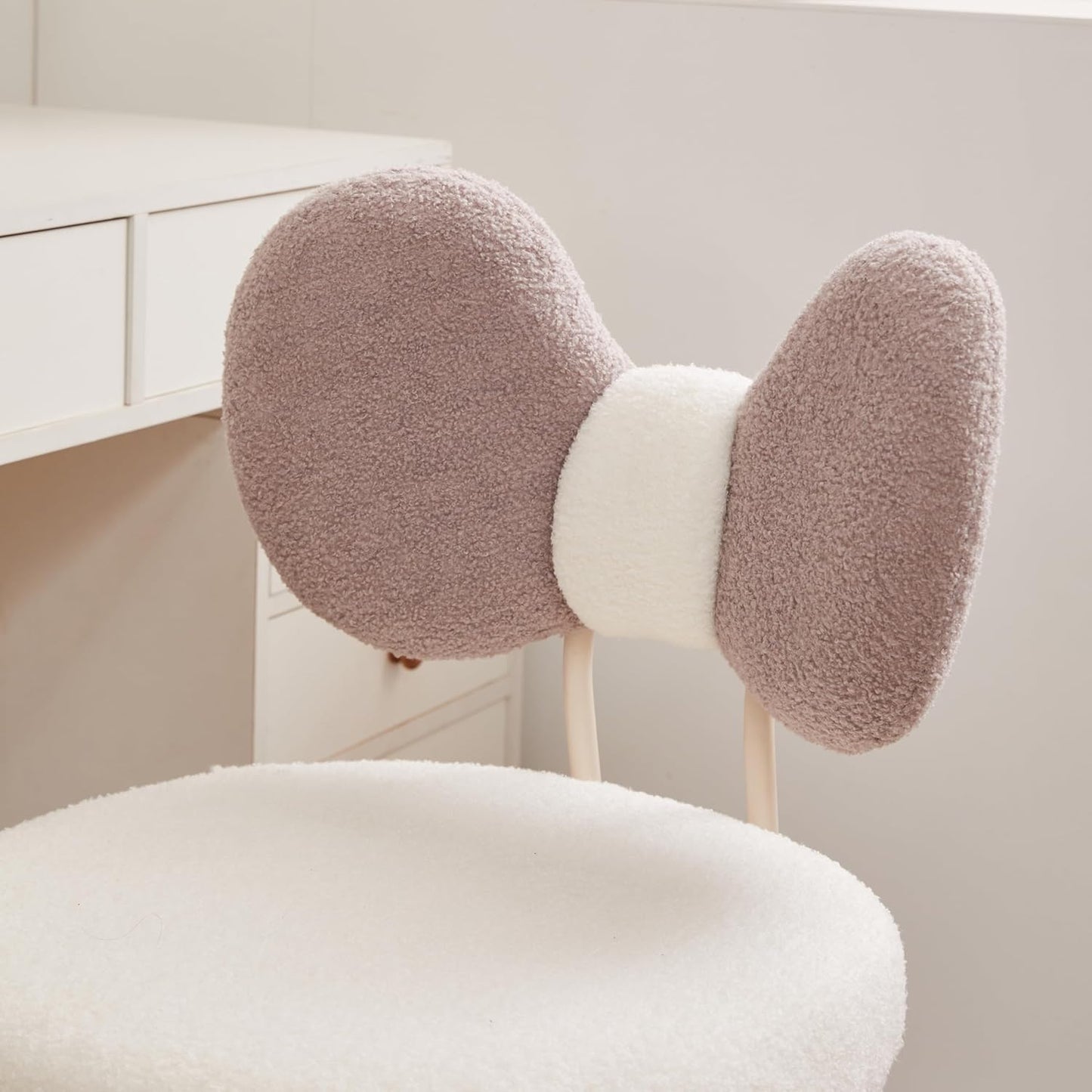 Vanity Chair with Back Comfy Desk Chair Swivel Makeup Stool with Bowknot for Bedroom | WHITE